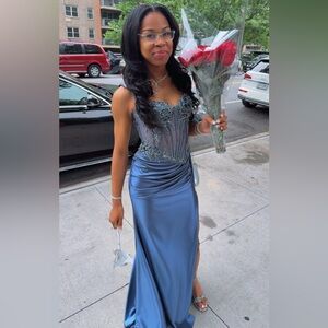 Elegant Blue Embellished Dress